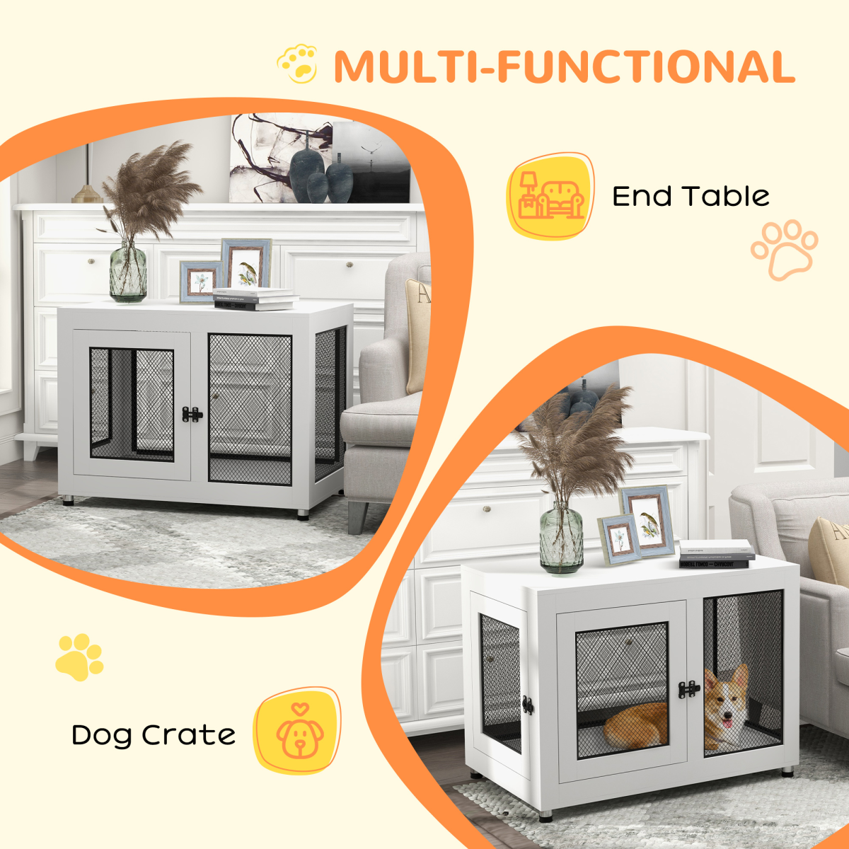 cortex-london-windsor-dog-kennel-end-table-two-doors-cushion-white-black