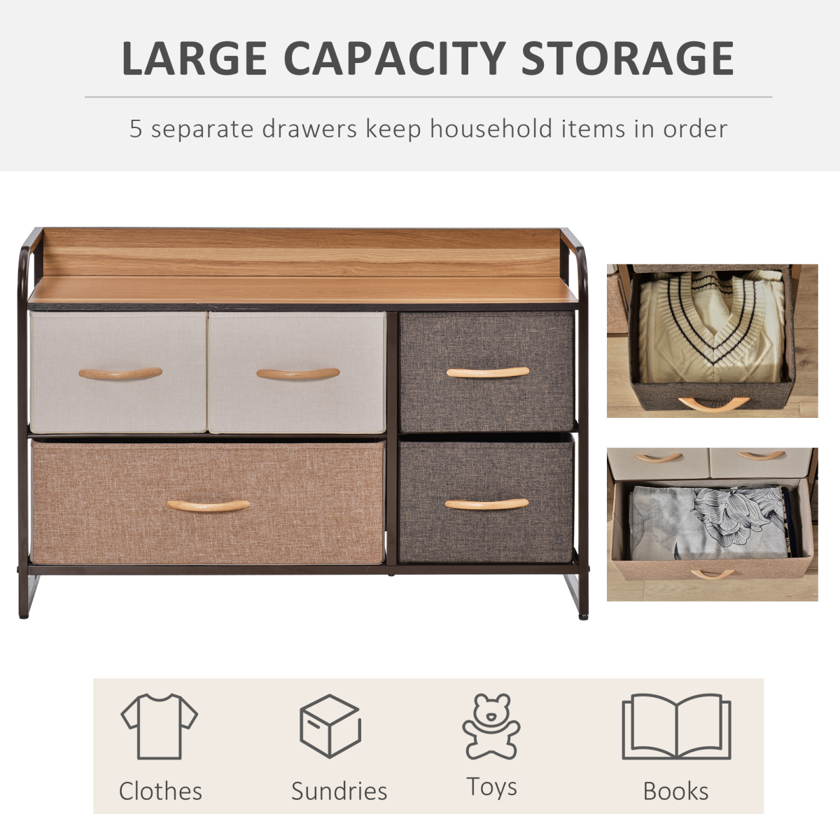 Drawers Storage Tower Dresser with Wood Top, Steel Frame, Storage Organizer