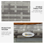 Rattan Coffee Table, Patio Wicker Table with All-Weather Grey