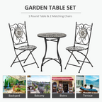 3Pc Mosaic Tile Garden Bistro Set Folding Chairs