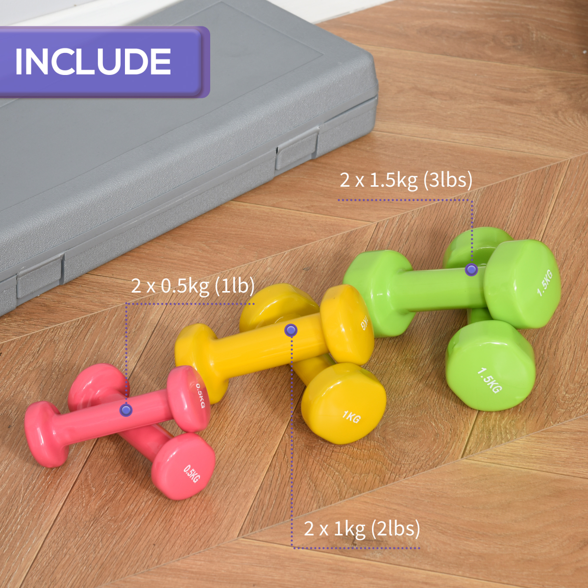 cortex-london-windsor-home-gym-dumbbell-weights-set-6kg-red-yellow-green-steel-pu