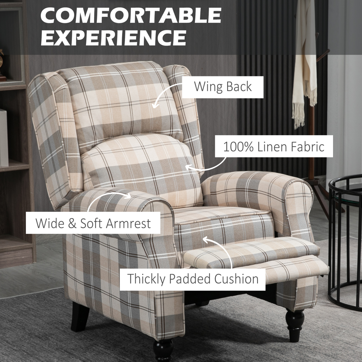 cortex-london-windsor-khaki-checked-linen-recliner-wingback-chair