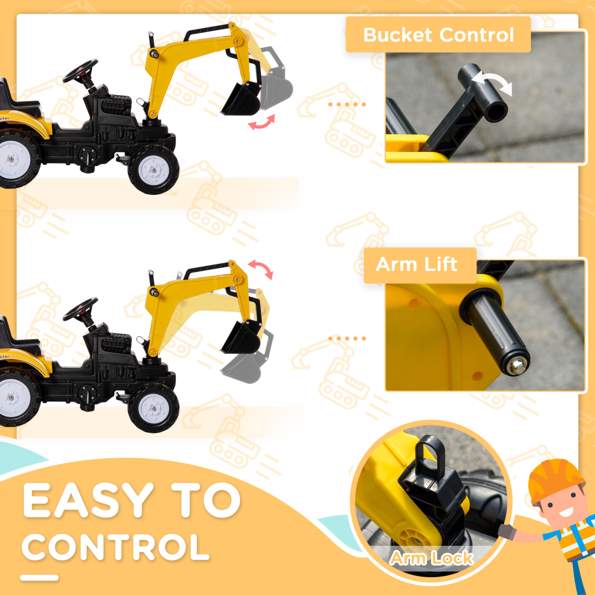 cortex-london-windsor-pedal-digger-ride-on-with-trailer-and-horn-homcom