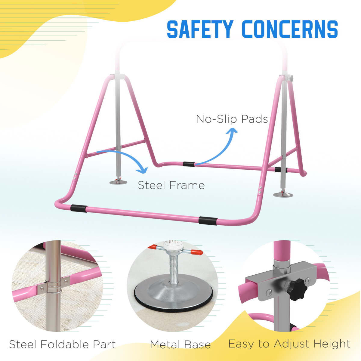 cortex-london-windsor-pink-kids-adjustable-gymnastic-bar-steel-foldable