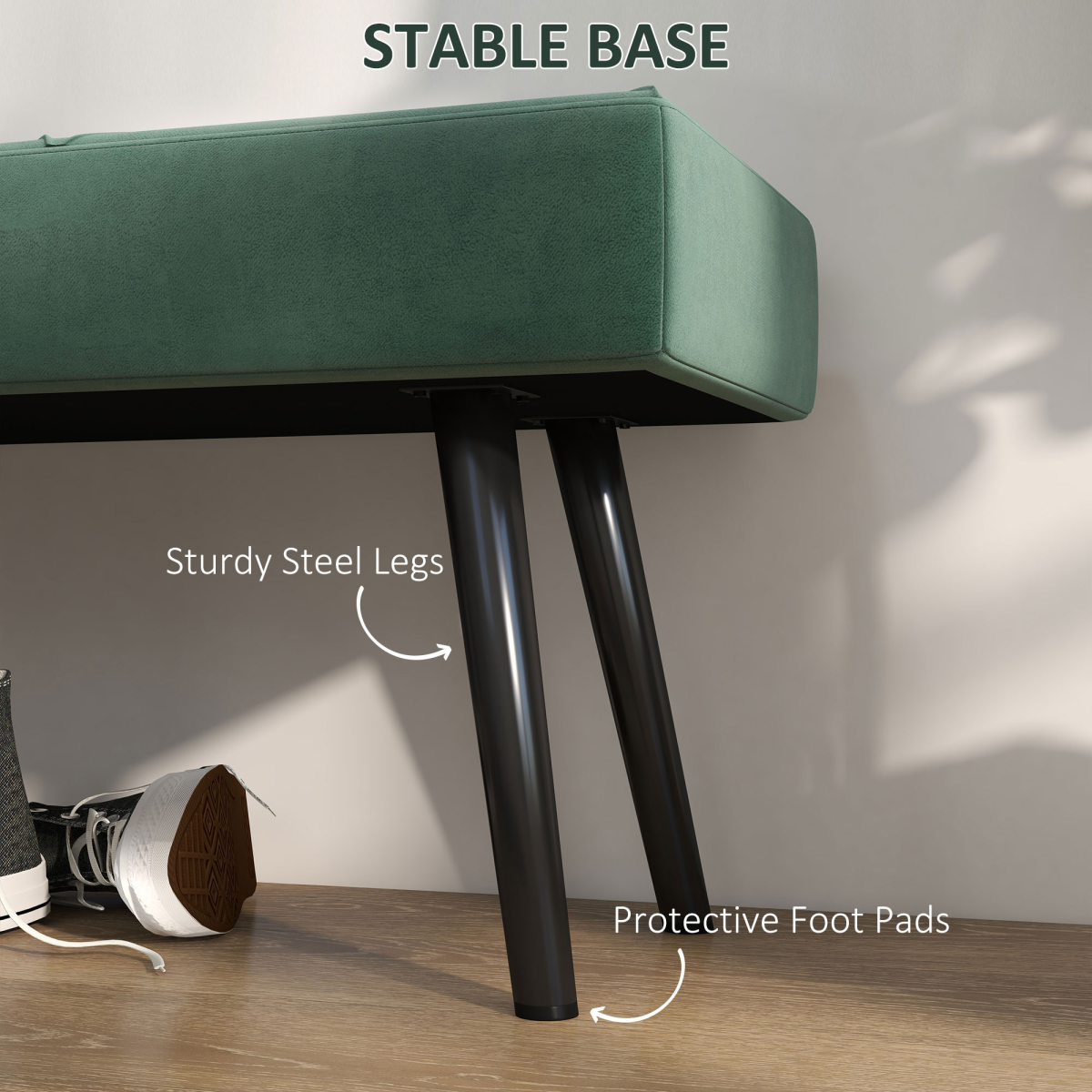 cortex-london-windsor-green-velvet-feel-upholstered-end-of-bed-bench-with-steel-legs