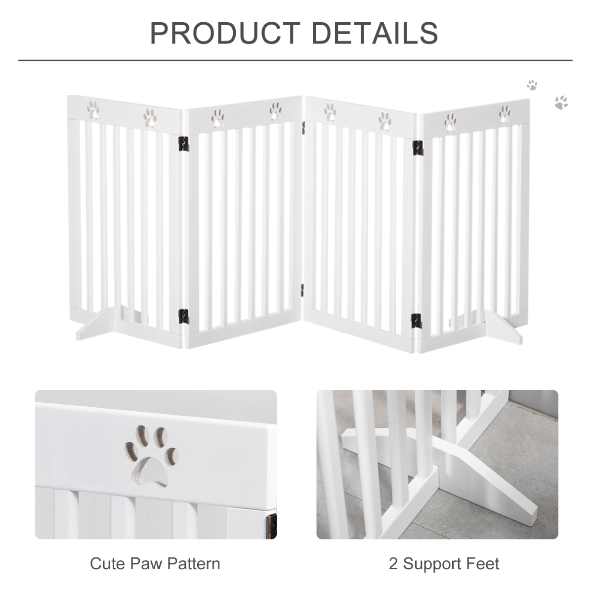 cortex-london-windsor-foldable-white-dog-safety-barrier-mdf-paw-pattern-support-feet