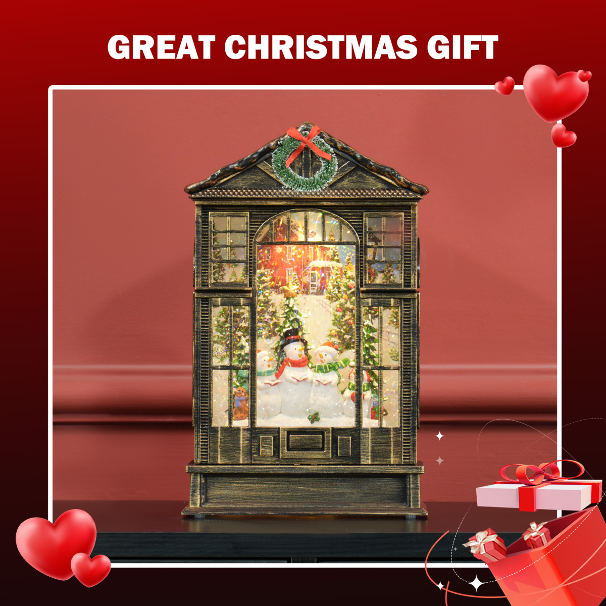 HOMCOM Christmas Snow Globe Lantern with Lights for Holiday, Bronze Tone
