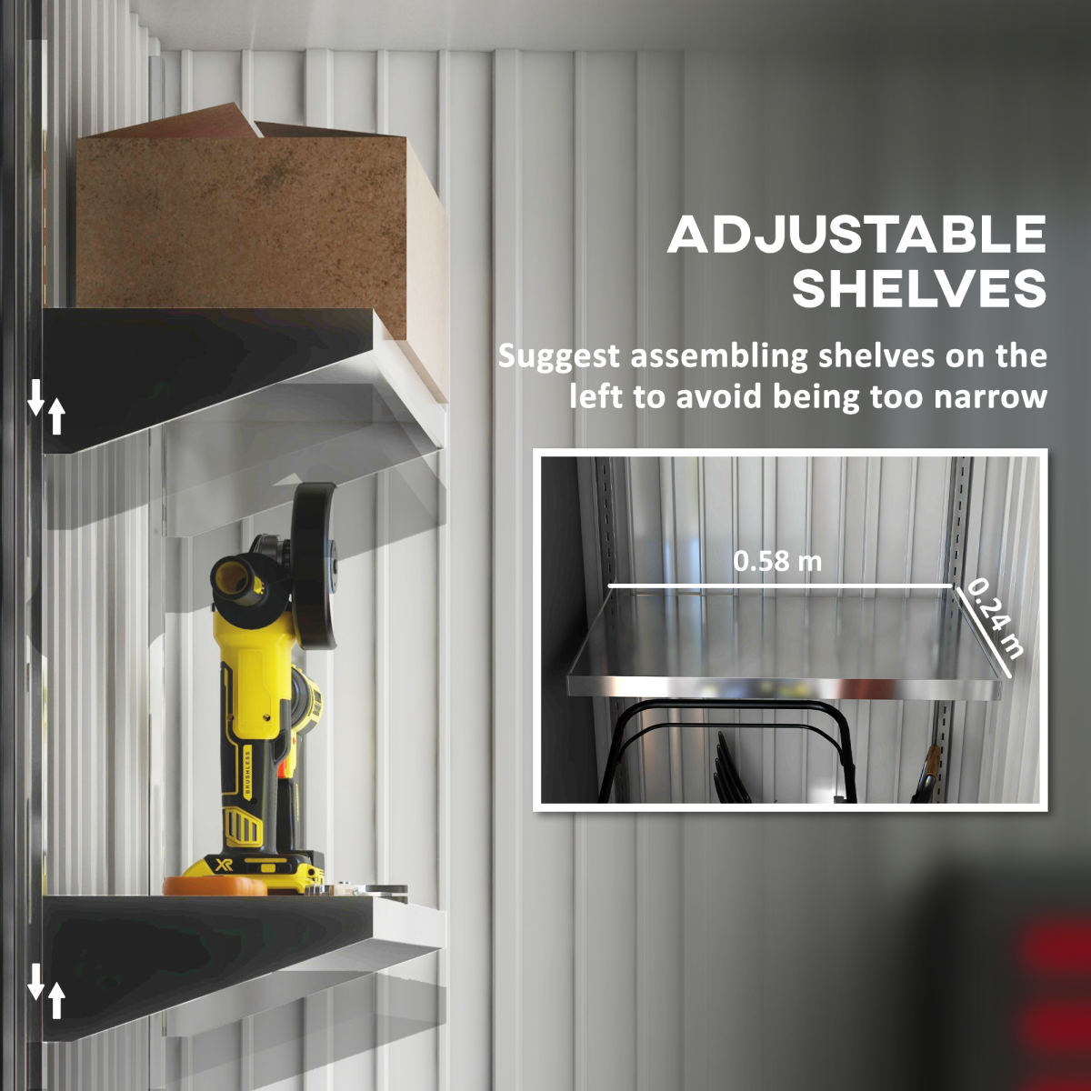 cortex-london-windsor-steel-lean-to-garden-bike-shed-adjustable-shelf-lock-dark-grey-white