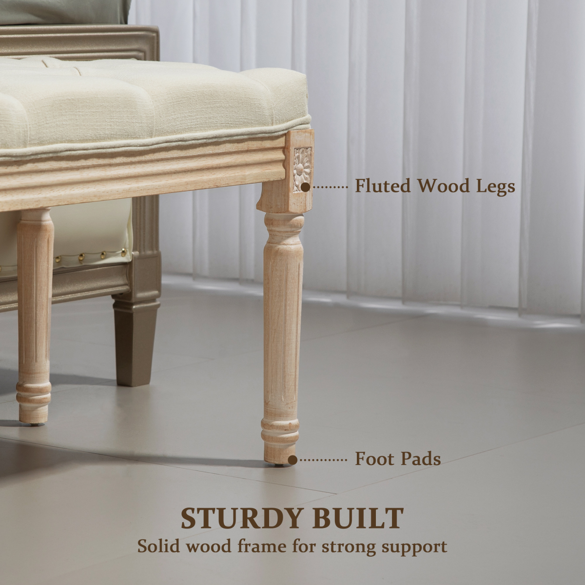 HOMCOM End of Bed Bench Upholstered Foot Stool Linen-Touch Ottoman Cream