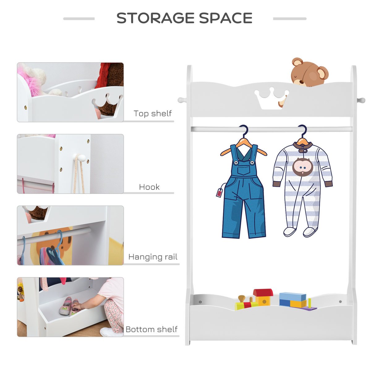 cortex-london-kensington-crown-kids-wood-clothes-rack-storage-shelves
