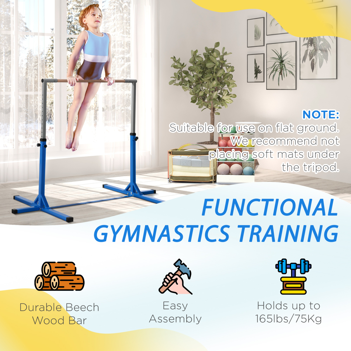 cortex-london-windsor-adjustable-kids-gymnastics-bar-blue-steel-frame-beech-wood-panel