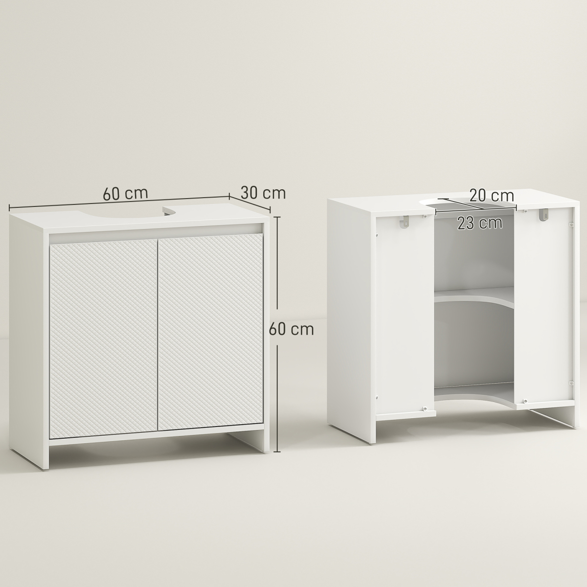 HOMCOM Freestanding Under Sink Cabinet with 2 Doors and Shelf, White