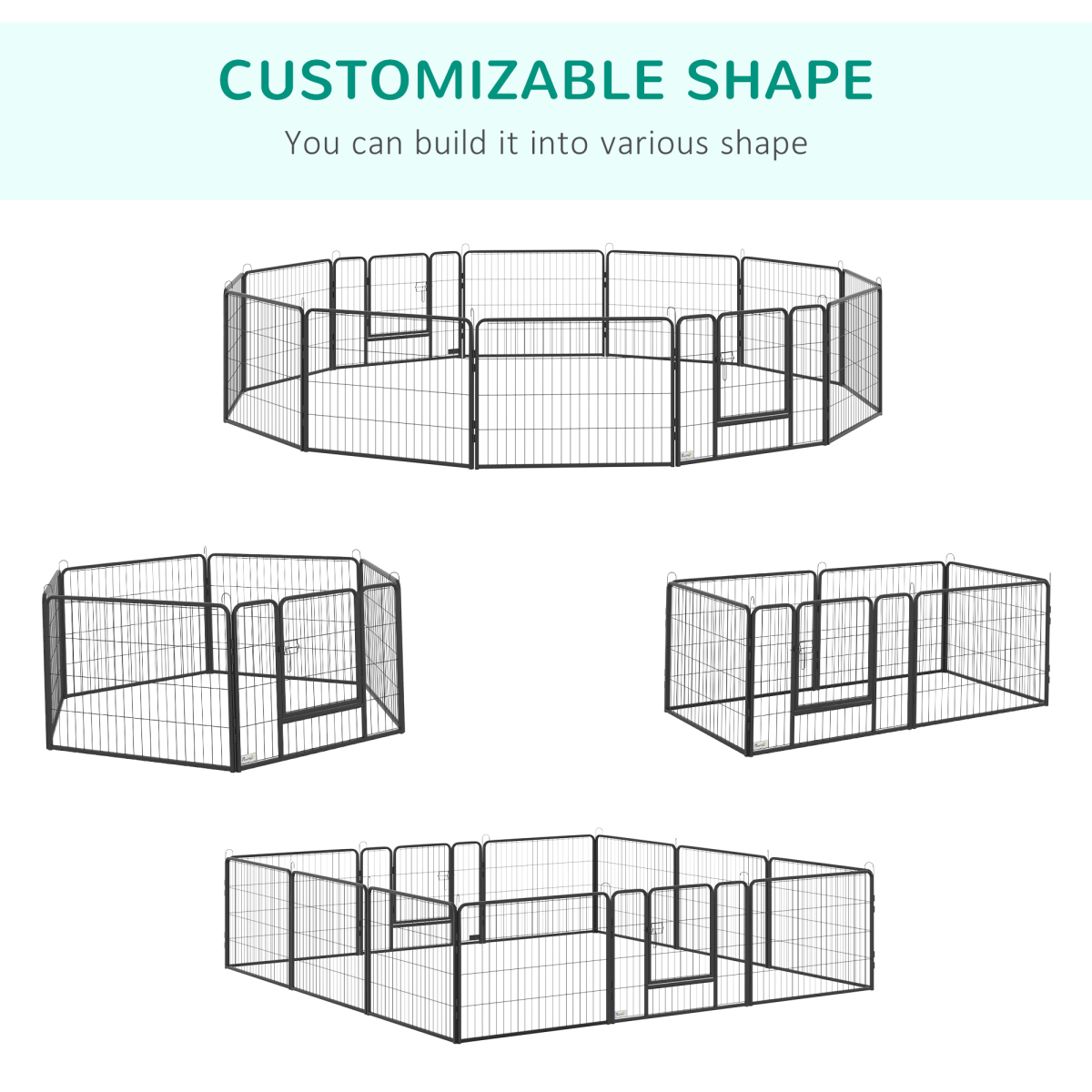 12 Panels Pet Playpen, Heavy-Duty Dog Fence DIY Design w/ Doors, 80 x 60 cm