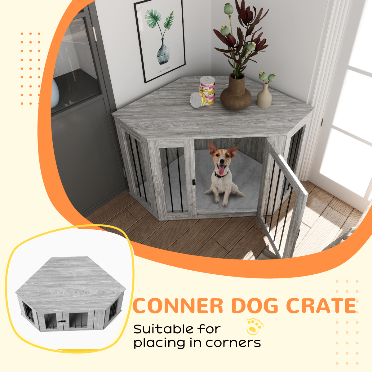cortex-london-kensington-grey-medium-dog-crate-side-table-cushion