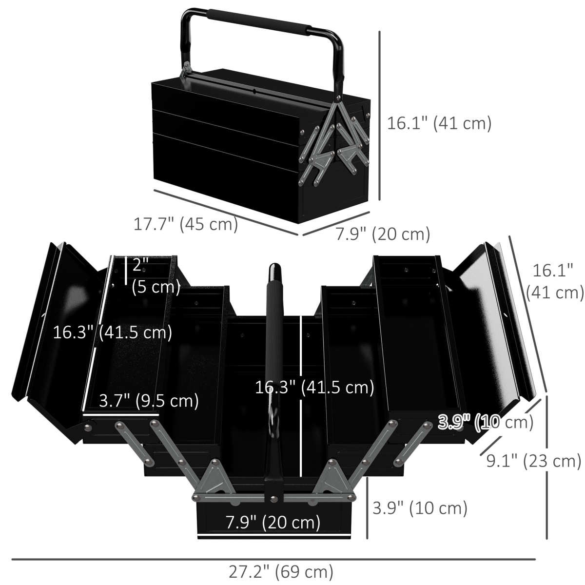 cortex-london-windsor-steel-five-tray-tool-box-black