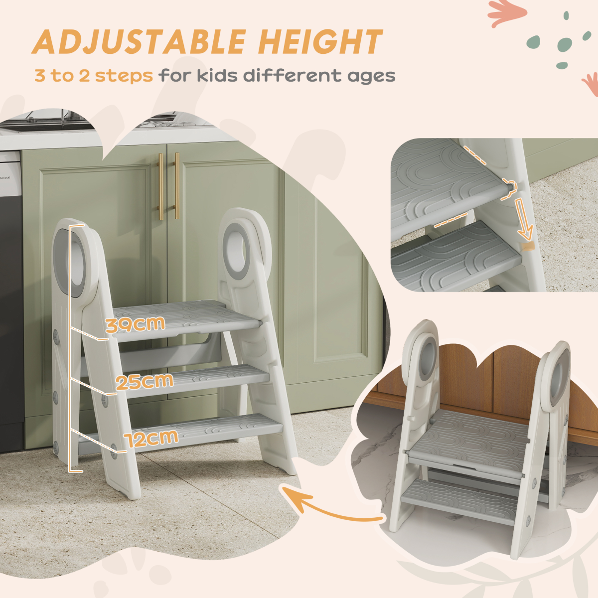 cortex-london-windsor-foldable-adjustable-toddler-step-stool-grey-and-white