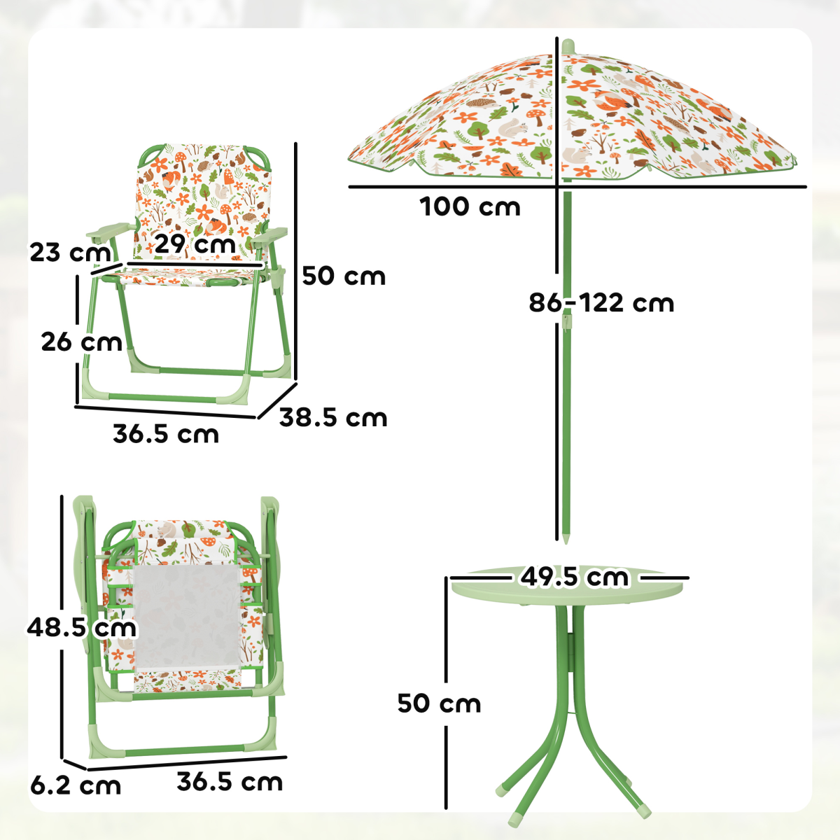 cortex-london-windsor-fox-kids-outdoor-table-chairs-parasol-set-green