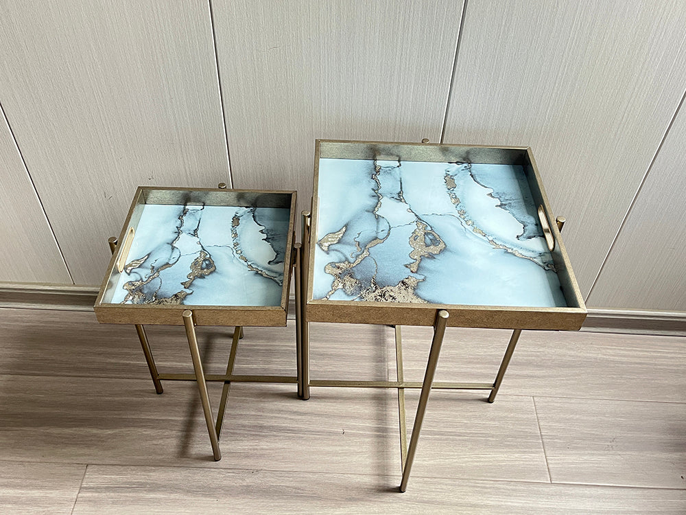 cortex-london-kensington-art-deco-floral-marble-effect-side-table-set-silver-gold