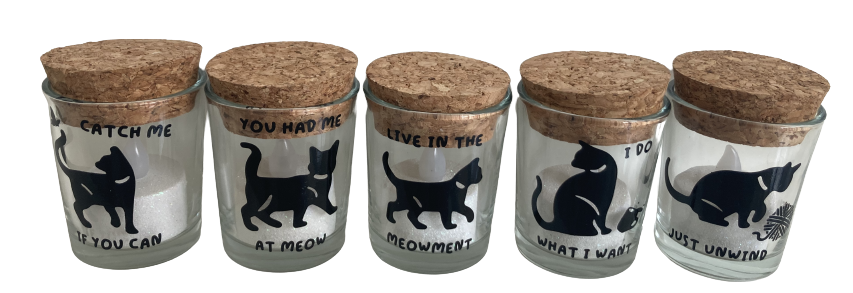 Cat Glass Candle Holder with LED Tealights Set of 5