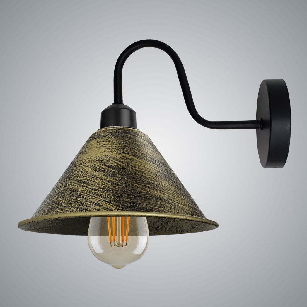 cortex-london-york-brushed-brass-black-vintage-e27-wall-light-cone-metal-shade
