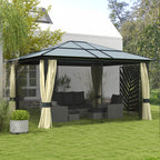 Outsunny 4.3m x 3.6m Aluminium Frame Texteline Draped Hardtop Gazebo Brown