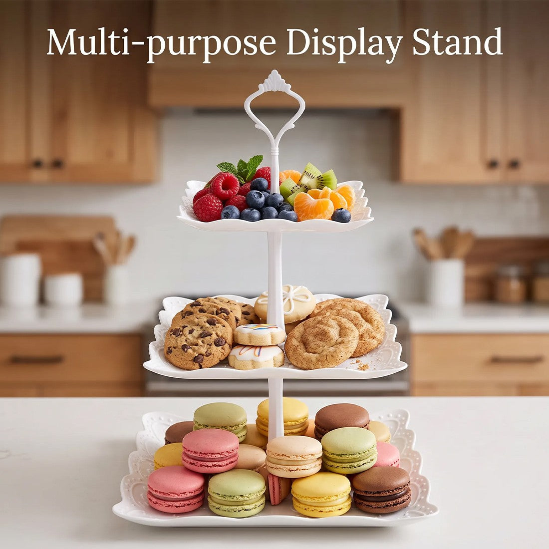 3PCS 3 Tier Cake Stand Afternoon Tea Wedding Plates Party Embossed Tableware