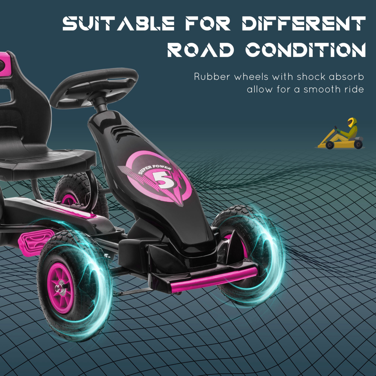 cortex-london-windsor-pink-childrens-pedal-go-kart-adjustable-seat-rubber-wheels-brake