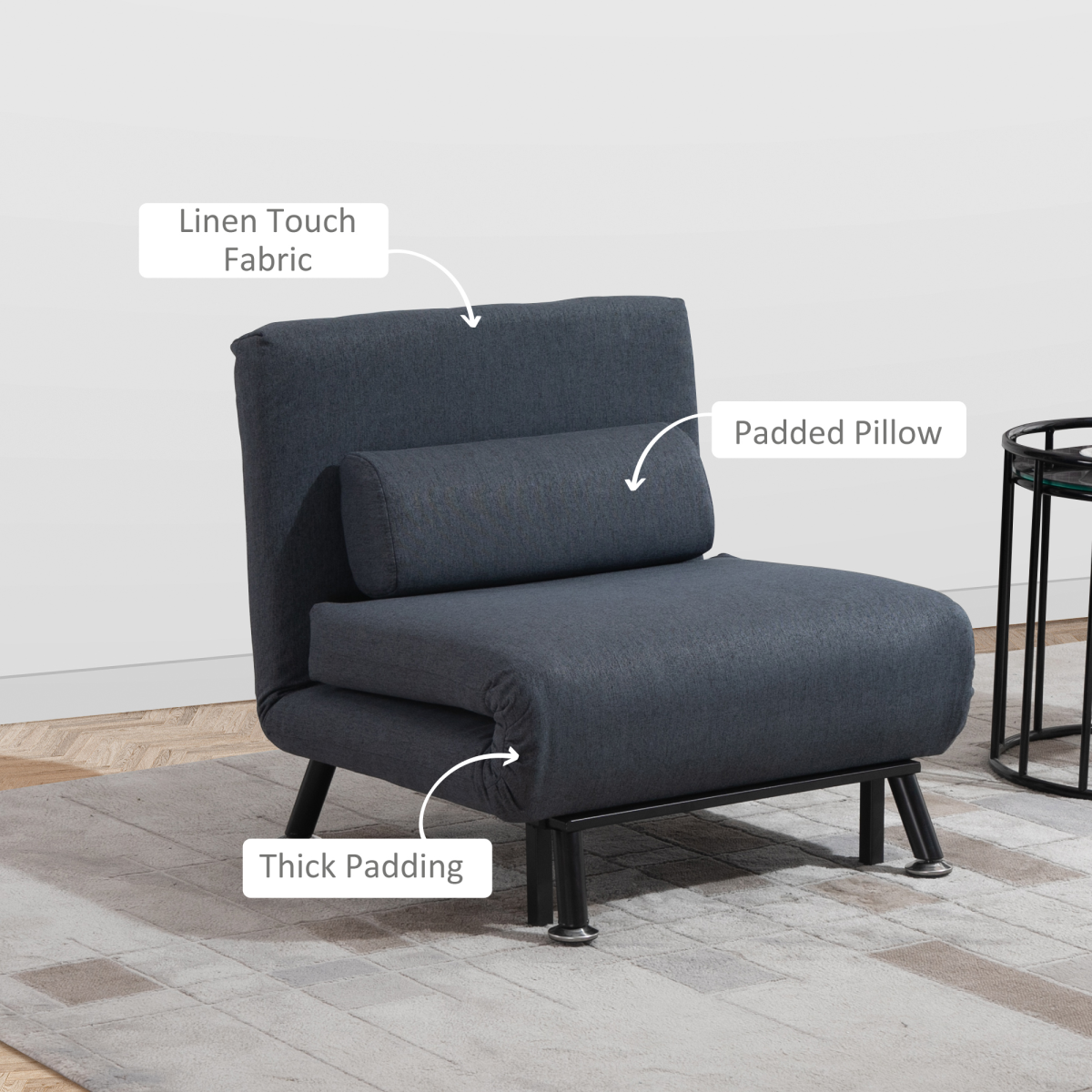 cortex-london-windsor-faux-suede-five-position-futon-single-sofa-bed-black