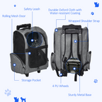 Pet Travel Backpack Bag Cat Dog Carrier w/ Trolley and Telescopic Wheel Grey