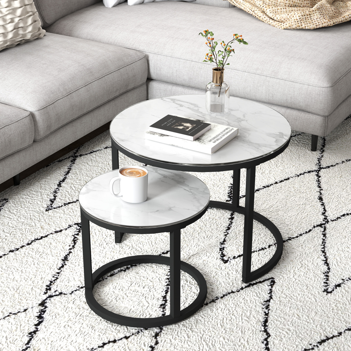 cortex-london-windsor-round-marble-effect-glass-nesting-coffee-table-set-of-2-white-black