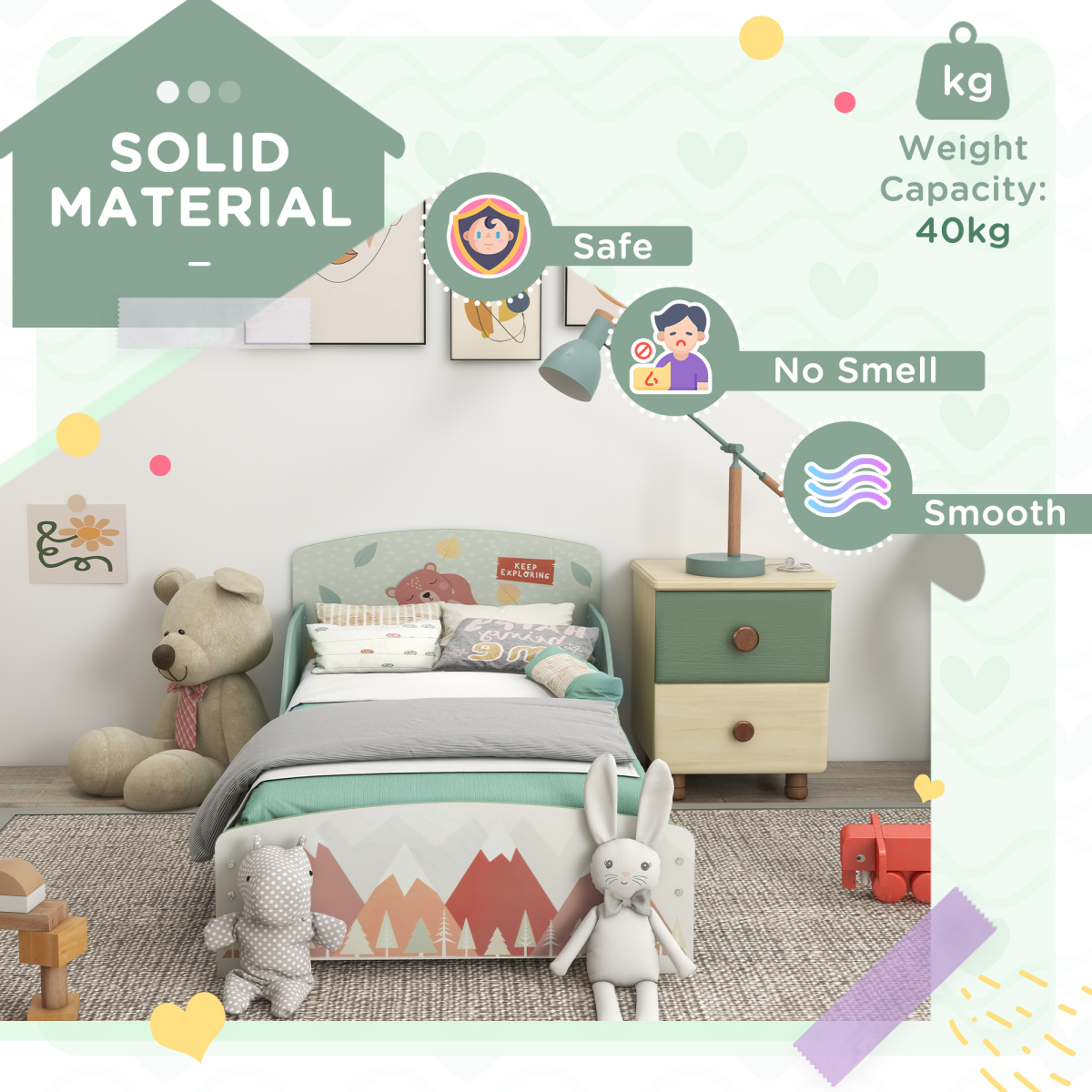 cortex-london-windsor-green-toddler-bed-frame-animal-design-ages-3-6-years
