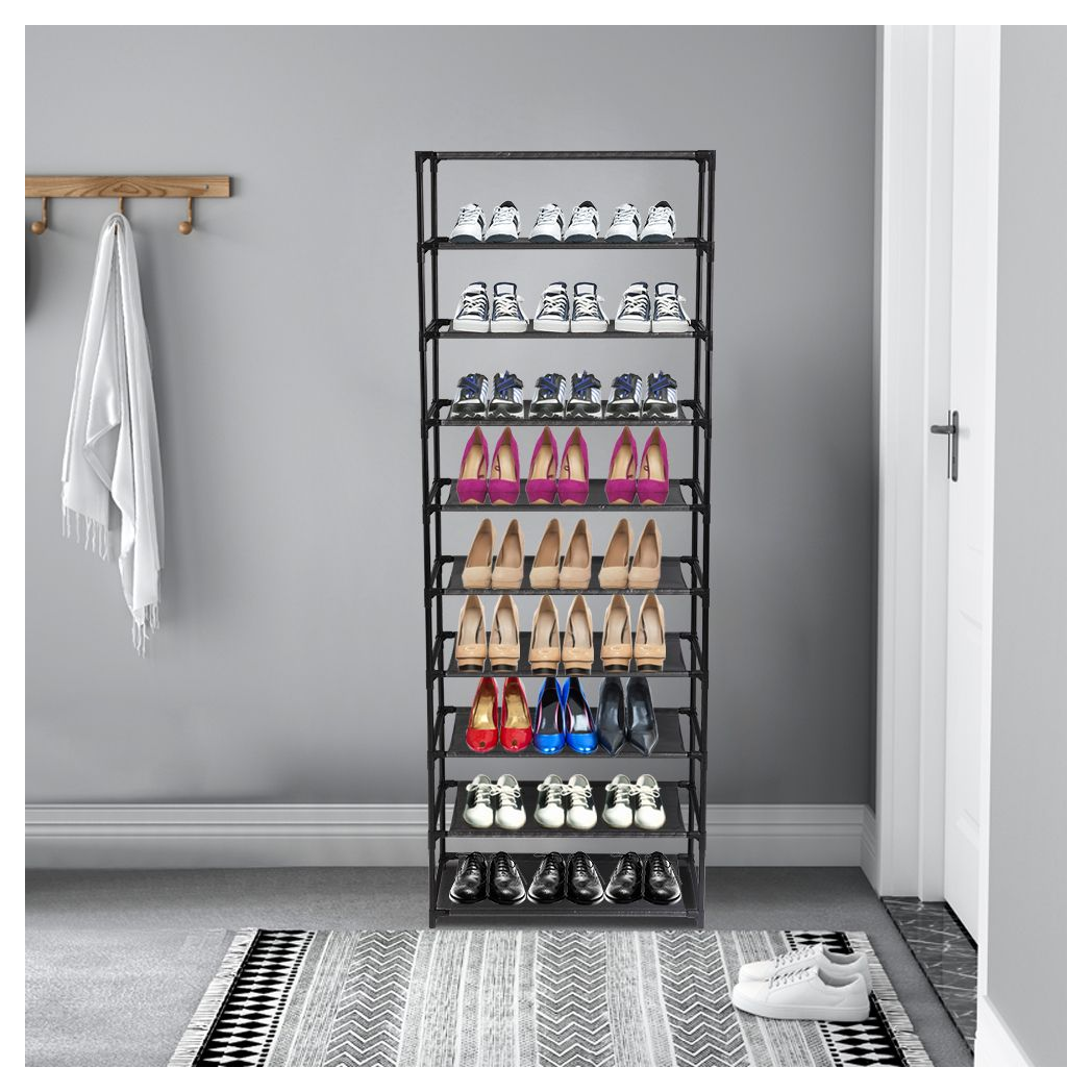 cortex-london-kensington-10-tier-black-shoe-rack-non-woven-fabric-steel