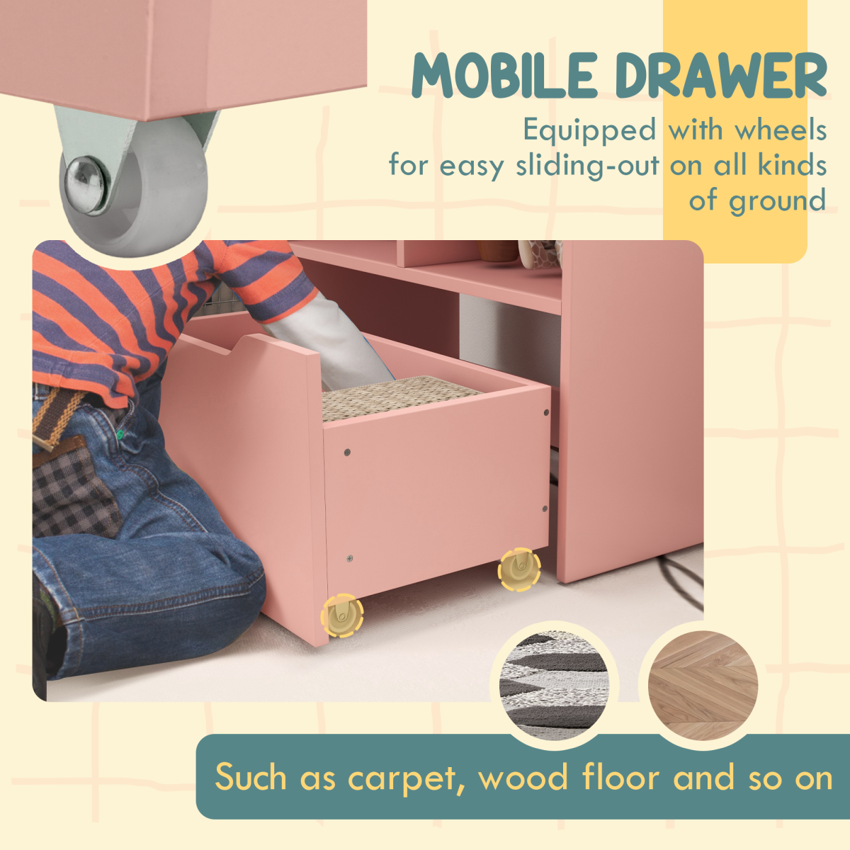 cortex-london-windsor-pink-kids-bookcase-toy-storage-drawer-wheels