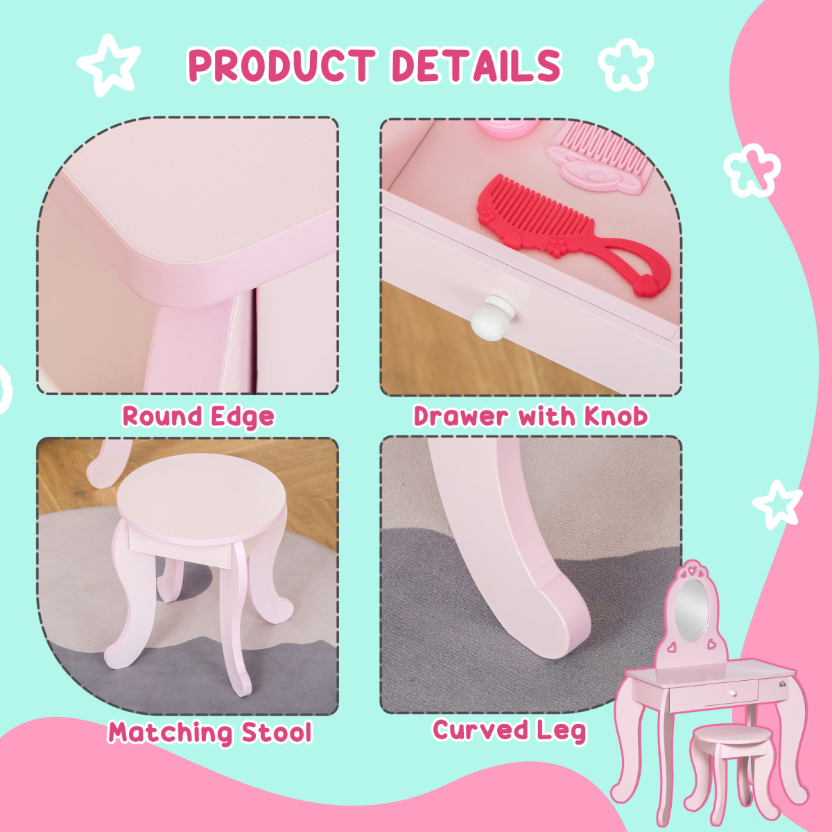 cortex-london-windsor-kids-vanity-table-stool-mirror-pink