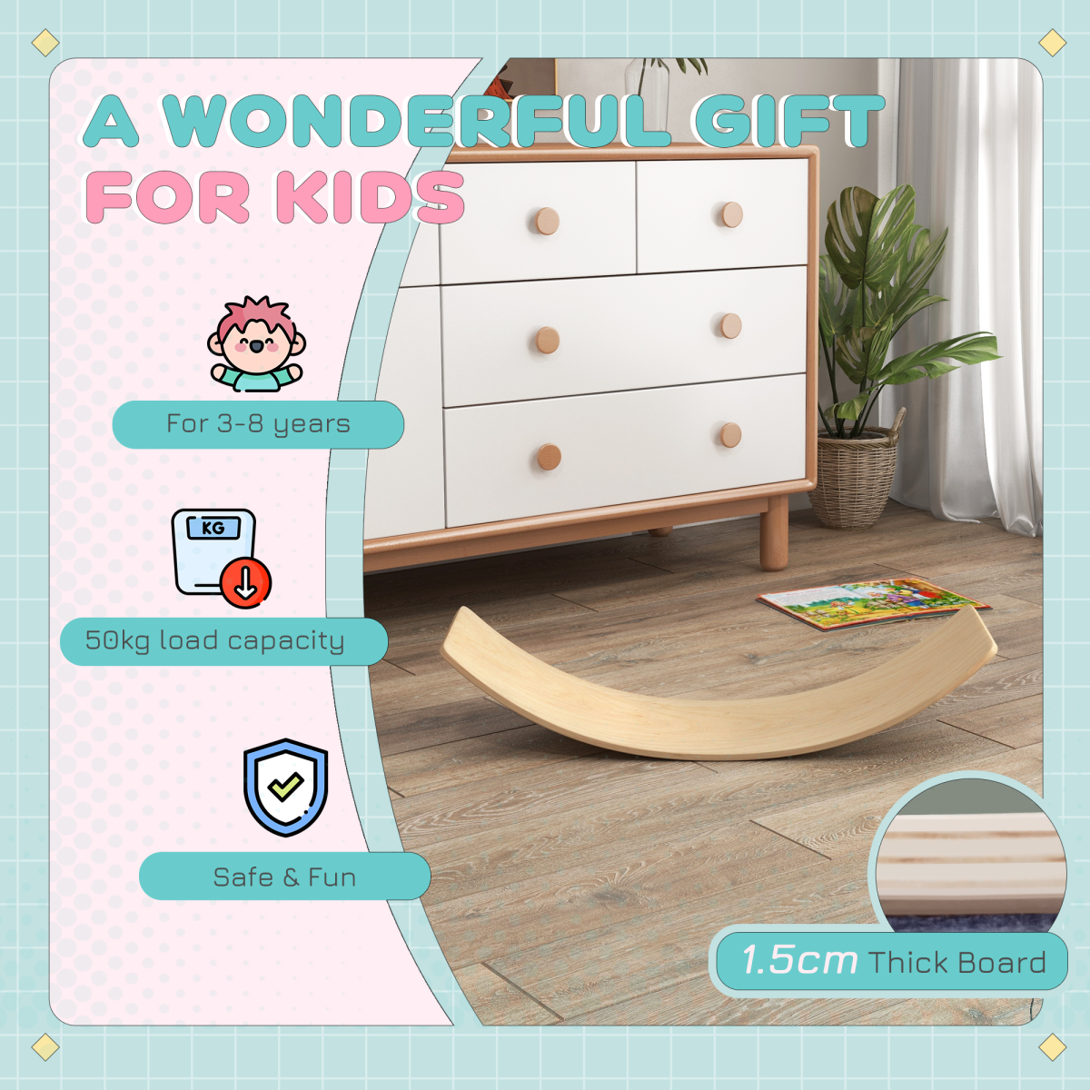 cortex-london-windsor-kids-wooden-balance-board-natural-pine-wood-multilayer-board-ages-3-8