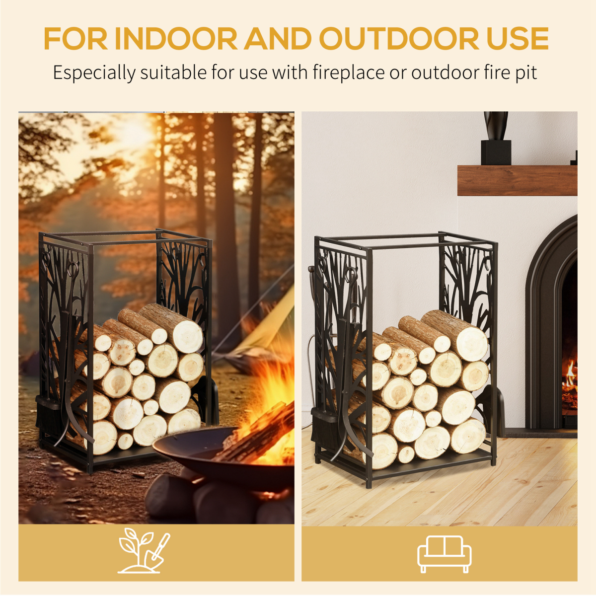 Robin Heavy Duty Firewood Wood Log Rack Fireplace Wood Stacker Storage w/ 4 Tools