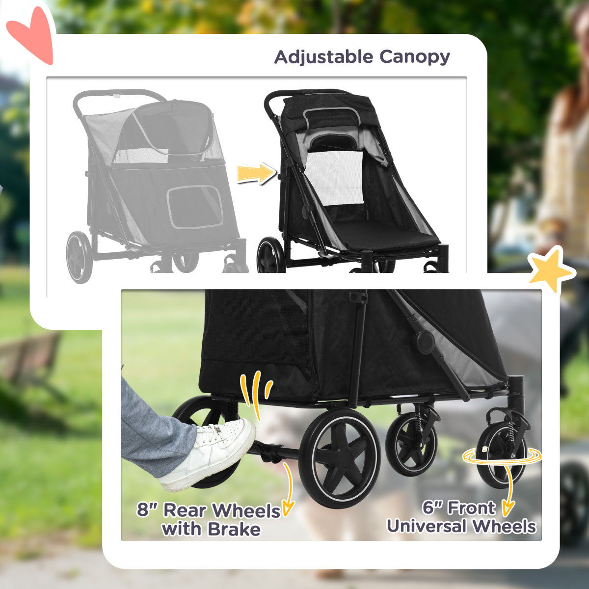 cortex-london-windsor-foldable-dog-pram-universal-wheels-grey-black