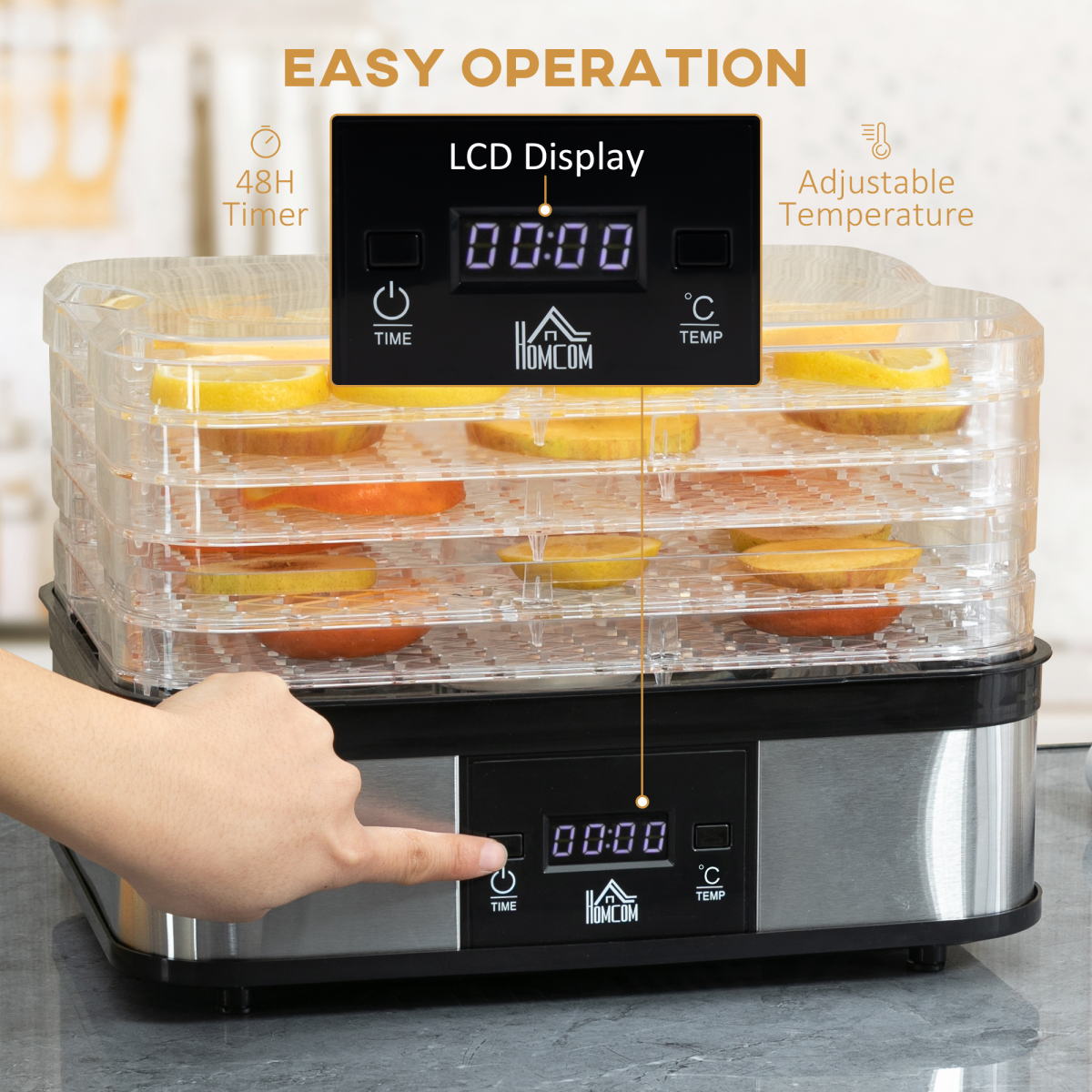 cortex-london-windsor-five-tier-245w-stainless-steel-food-dehydrator-lcd-silver