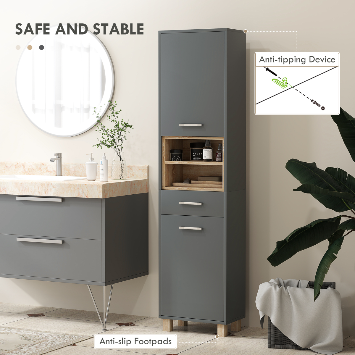 HOMCOM Bathroom Storage Unit with Open Shelves and Drawer
