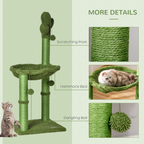 Cactus Cat Tree  for Indoor Cats w/ Scratching Post Hammock Bed Toy Ball - Green
