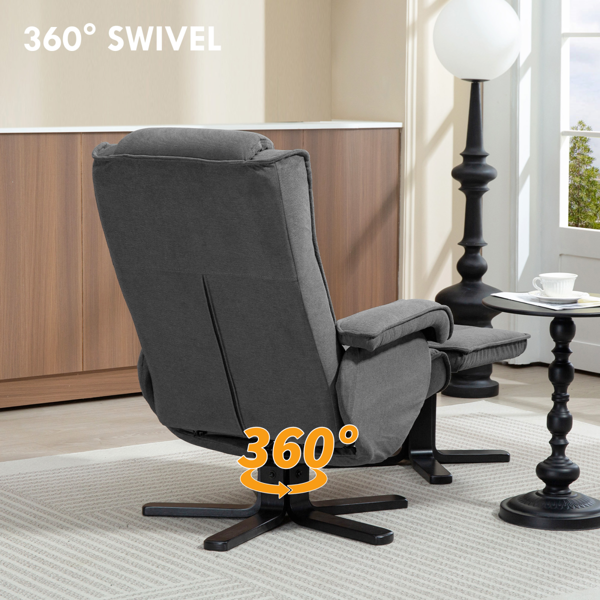 HOMCOM Rocker Swivel Recliner Chair with Footstool, Velvet Upholstered