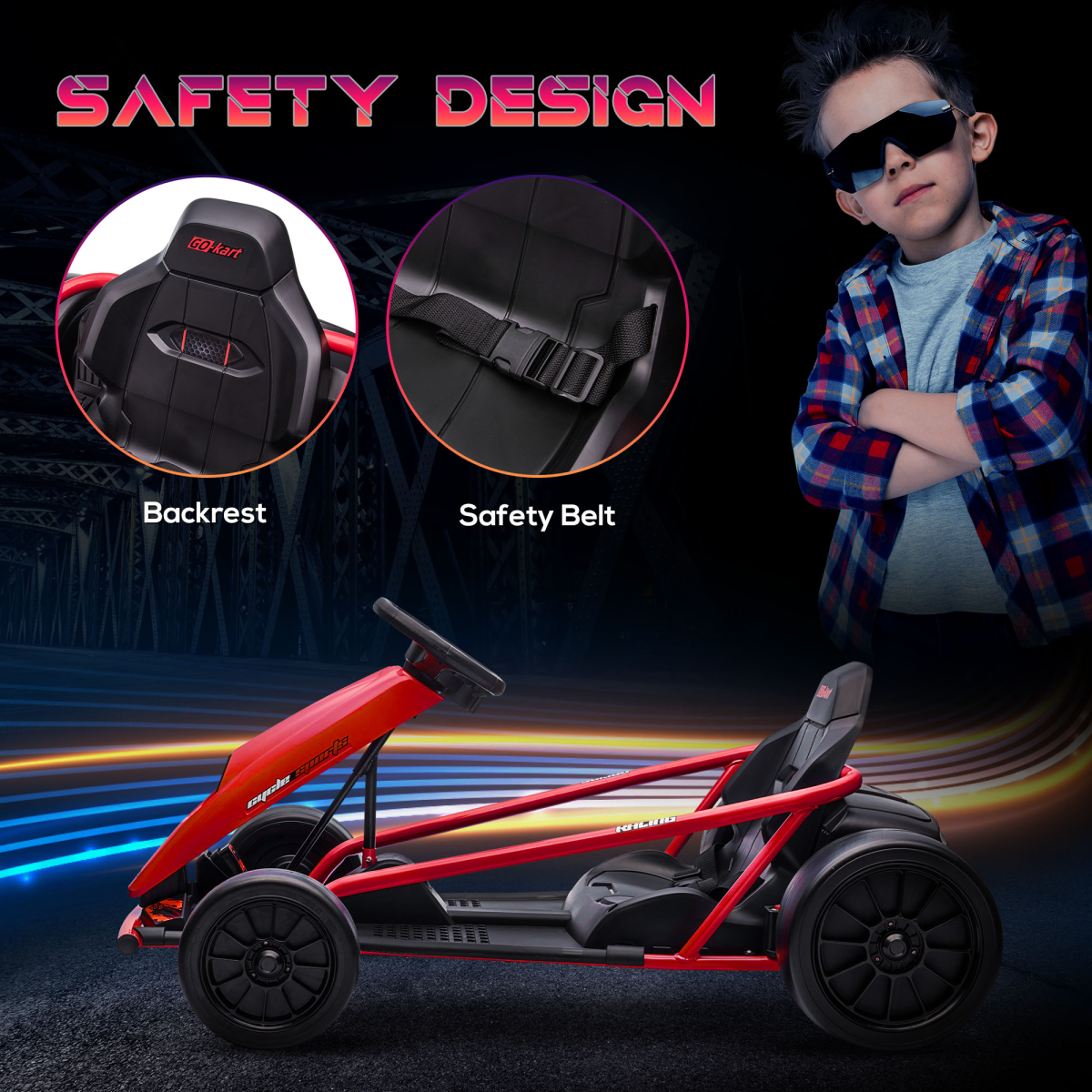 cortex-london-windsor-24v-drift-electric-go-kart-for-kids-red-black