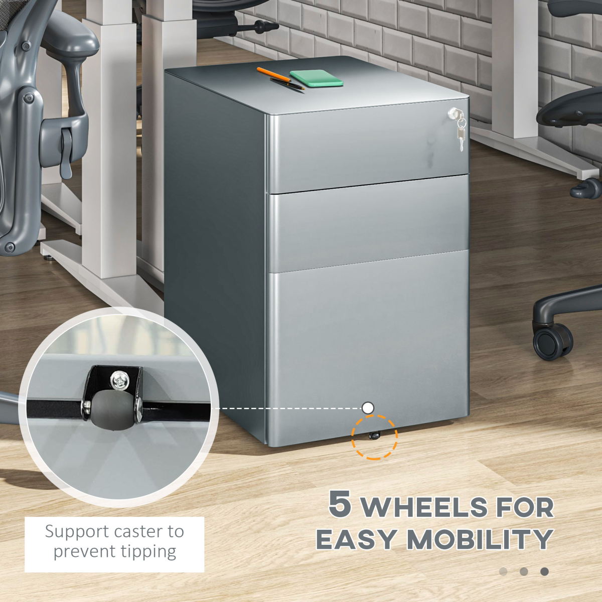 cortex-london-windsor-grey-lockable-steel-filing-cabinet-three-drawer-five-wheels-under-desk