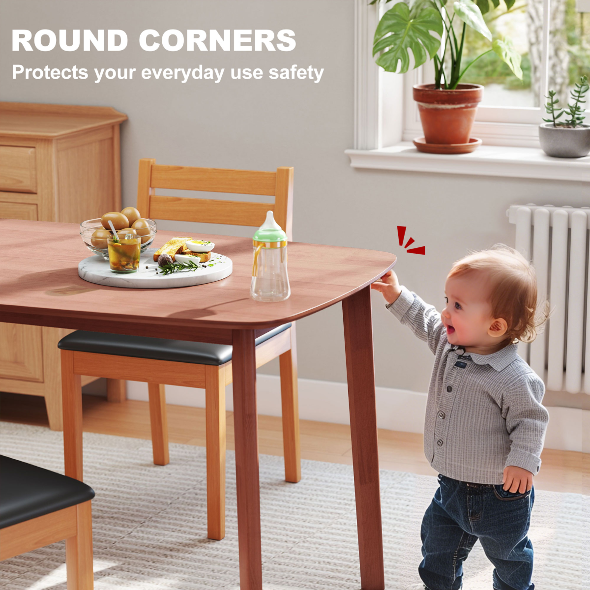 HOMCOM 150 cm Rectangular Dining Table with Solid Wood Frame, Light Brown