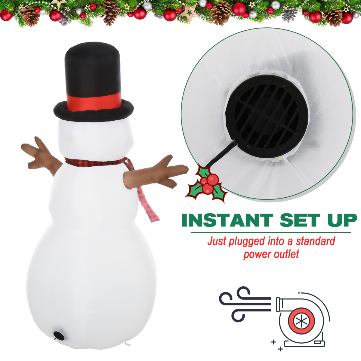 6ft Giant Inflatable Snowman Christmas Deco LED Lights Accessories Cute Family