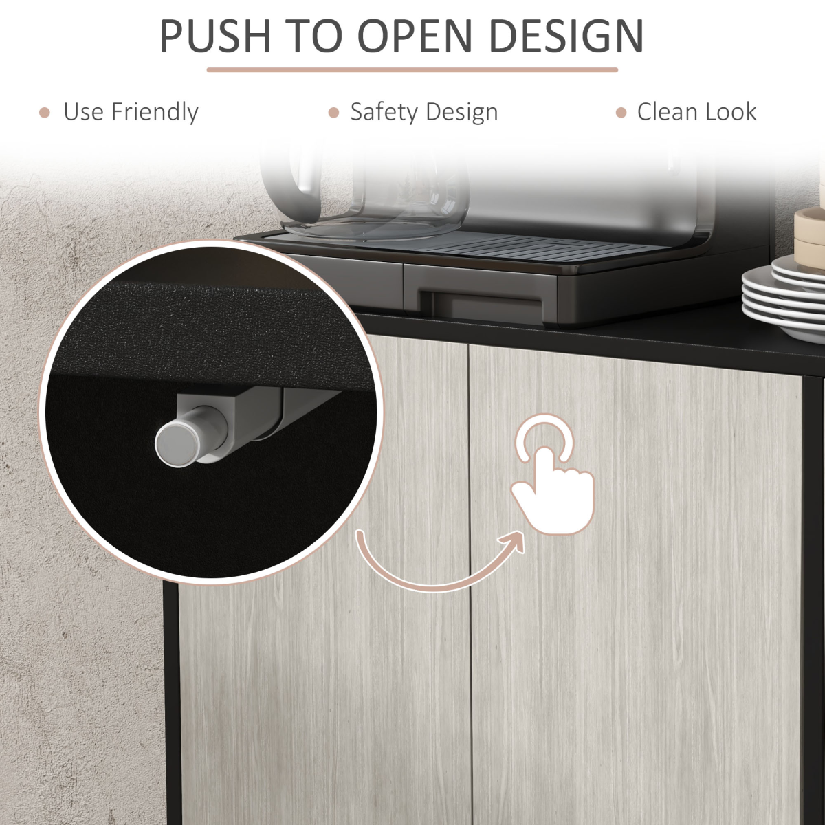 HOMCOM Sideboard Storage Cabinet for Living Room with Adjustable Shelves Black