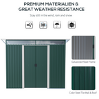 Pent Roofed Metal Shed Foundation Vent 260x133x200cm Sliding Door Green