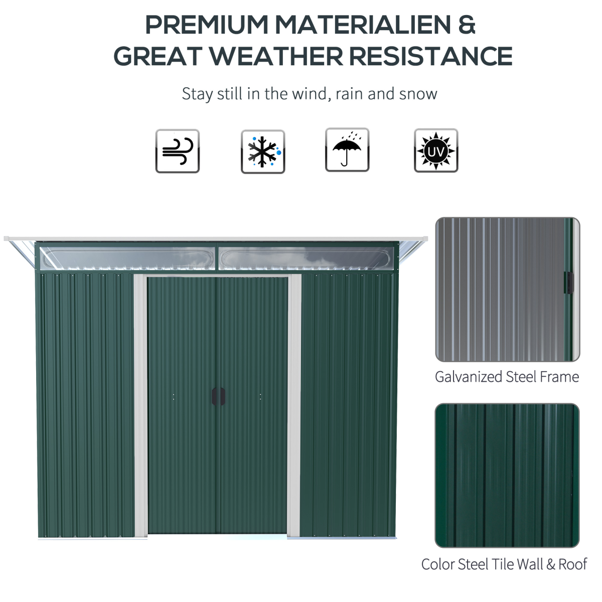 cortex-london-windsor-green-metal-garden-shed-260x133x200cm-sliding-doors