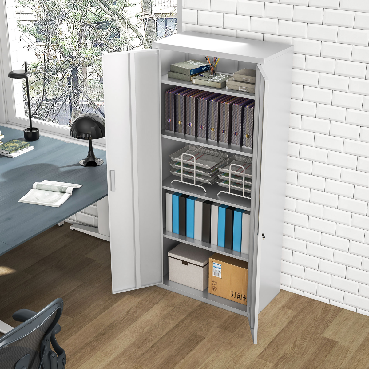 cortex-london-windsor-white-steel-storage-cabinet-five-adjustable-shelves
