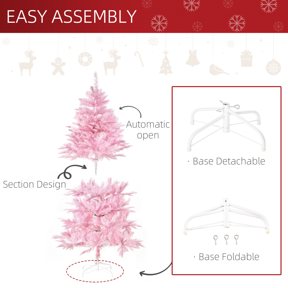 5FT Artificial Christmas Tree Holiday Xmas Automatic Open for Home Party Pink